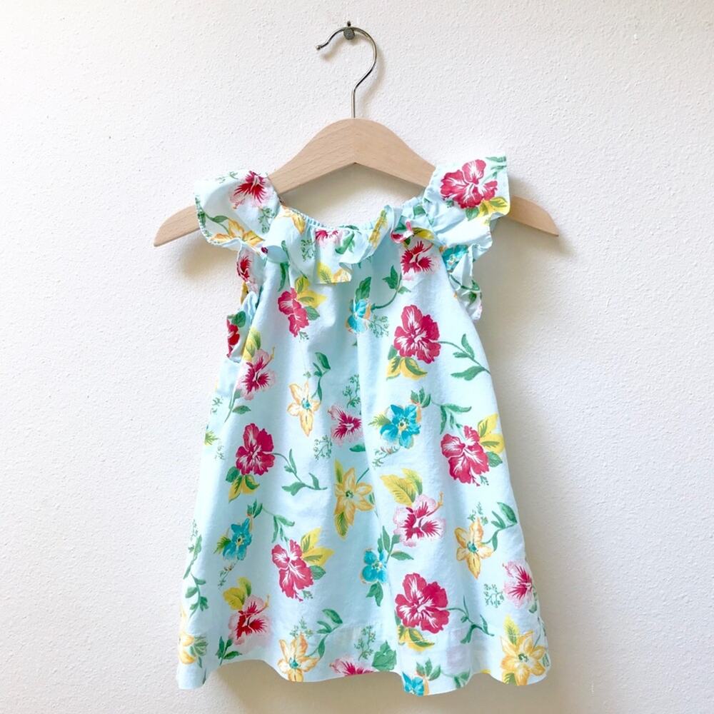 Baby GAP Flutter Sleeve Floral Hawaiian Dress in Blue Baby Girl Size 6-12 Months
